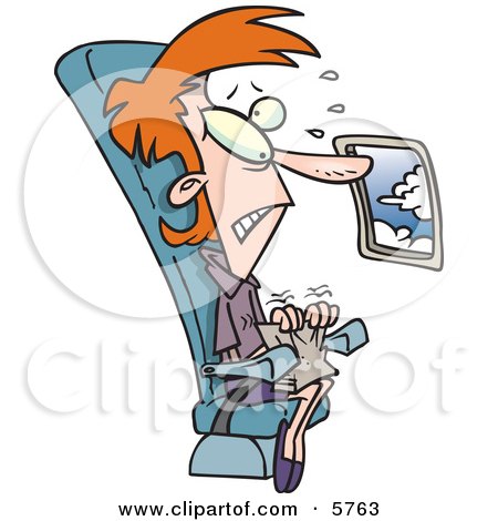 Caucasian Woman With a Fear of Flying on an Airplane Clipart Illustration