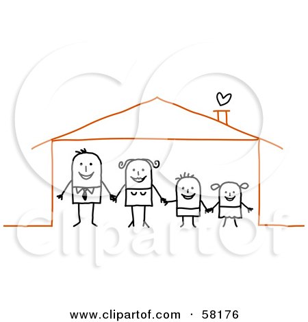 Royalty-free clipart picture of a stick people character family holding 
