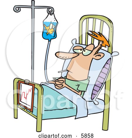 Hospital Patient in a Bed, a Fish in His IV Container Clipart ...
