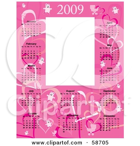 Calendars  Girls on Rf  Clipart Illustration Of A Pink Baby Girl 2009 Calendar By Milsiart