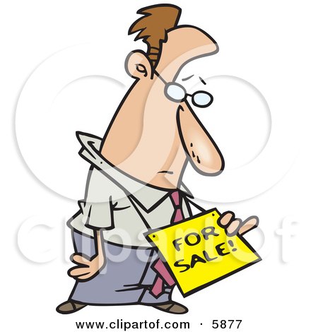 Houses  Sale Owner on Depressed Business Man Wearing A For Sale Sign Around His Neck Clipart