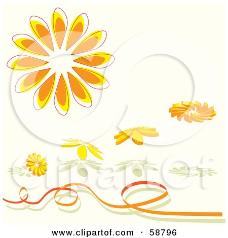 Royalty-free clipart picture of orange daisy flower objects with shadows and 