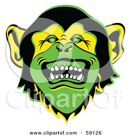 Royalty-free clipart picture of an evil green monkey face with sharp teeth, 