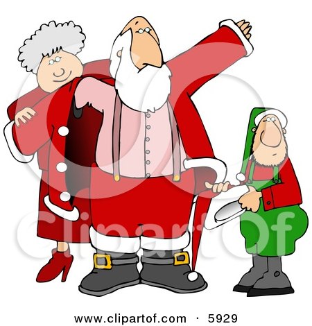 mrs santa claus clip art. Mrs. Clause & an Elf Helping Santa Get Dressed for Christmas Clipart Picture 