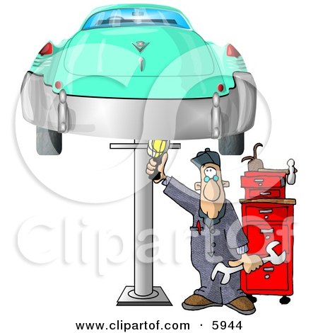 Cartoon  Exhaust on 5944 Mechanic Working On An Old Classic Car Clipart Picture Jpg