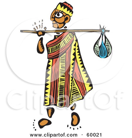 RoyaltyFree RF Clipart Illustration of a Tribal Man Wanderer Carrying A 