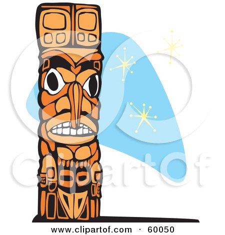 RoyaltyFree RF Clipart Illustration of a Carved Wooden Totem Pole On A