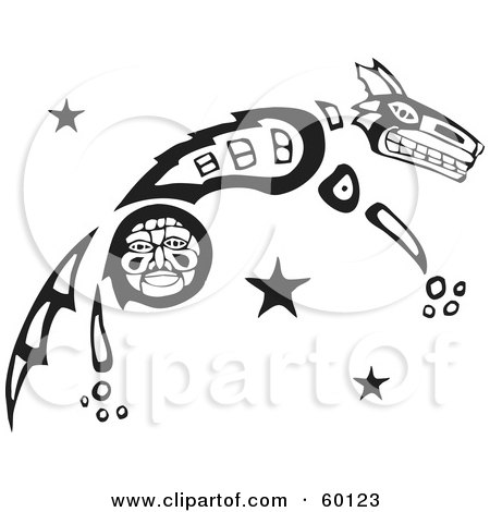 RoyaltyFree RF Clipart Illustration of a Black And White Tribal Coyote 