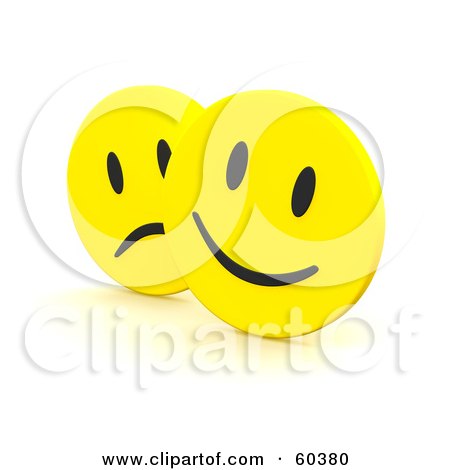 Royalty-free clipart picture of yellow happy and sad emoticon faces, 