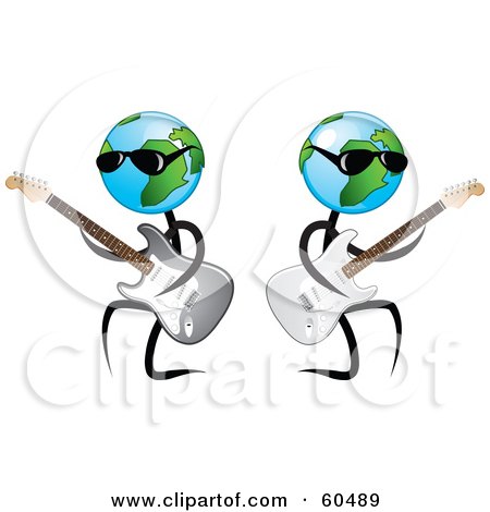RoyaltyFree RF Clipart Illustration of Cool Globe Dudes Playing Guitars
