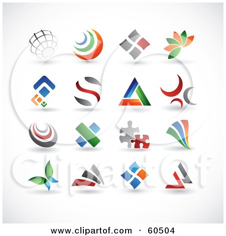 Logo Design Elements on Digital Collage Of 16 Colorful Abstract Web Design Elements Or Logos