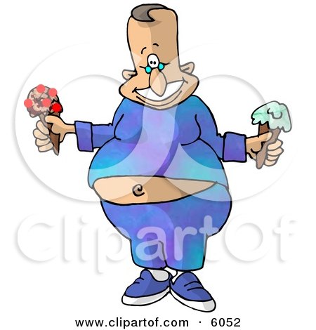 fat man eating ice cream. Happy Fat Man With Two Ice