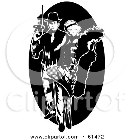 Royaltyfree RF Clipart Illustration of a Gangster Couple With A Tommy Gun
