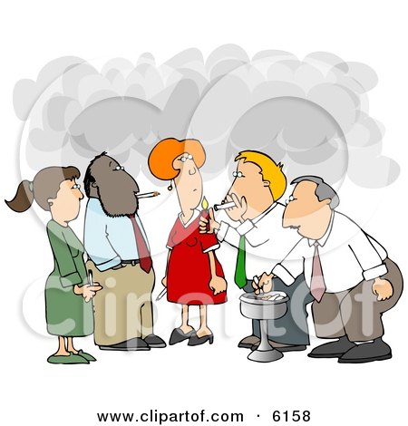 Royalty-free clipart illustration of a group of co-workers standing outside 