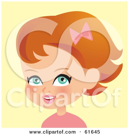 Royalty-free clipart picture of a little red haired girl with a pink bow in 
