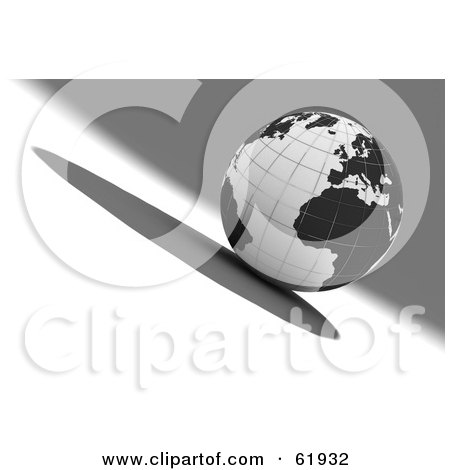 Royalty-free clipart picture of a black and white 3d grid globe on a gray 