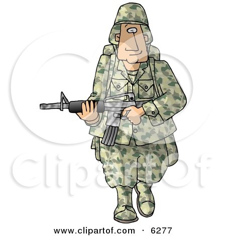 Royalty-free military clipart illustration of a army soldier armed with a 