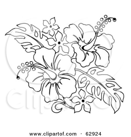 RoyaltyFree RF Clipart Illustration of a Black And White Hibiscus Flower 