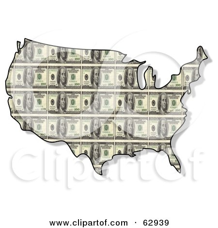 Royalty-free ecology clipart picture of a USA map with a one hundred dollar 
