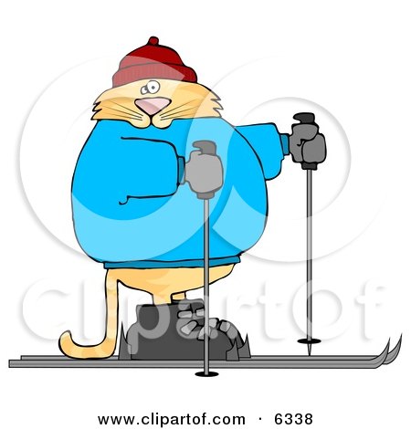 Royalty-free cartoon clipart illustration of a human-like cat cross-country 