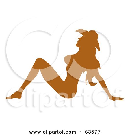 Brown Silhouetted Nude Cowgirl Sitting On The Floor And Wearing A Hat