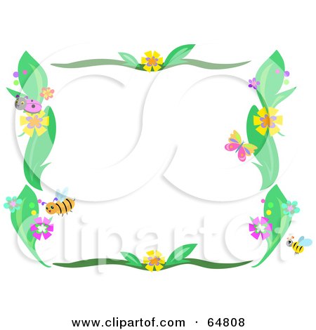 Bee, Flower And Plant Border Frame