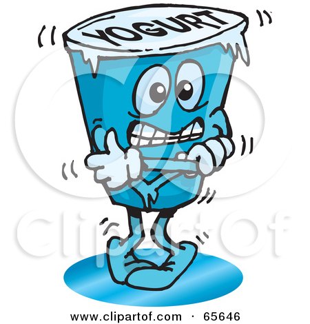 Royalty-free clipart picture of a cold frozen yogurt character shivering, 