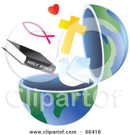 Christian Wall  on Poster  Art Print  Open Globe With Christian Symbols By Prawny