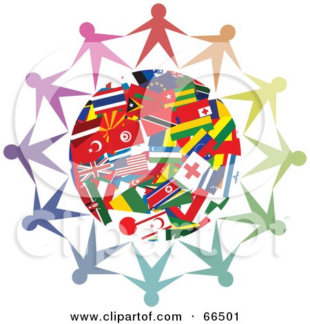 Circle Of People Holding Hands Around A World Flag Globe Poster, Art Print