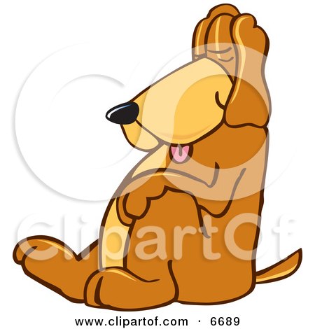 Brown Dog Mascot Cartoon Character, Tired and Worn Out, Sleeping While 
