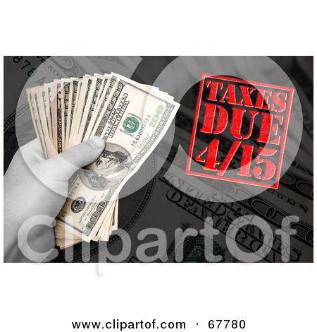 Royalty-Free (RF) Clipart Illustration of a Hand Holding Money Over Cash And