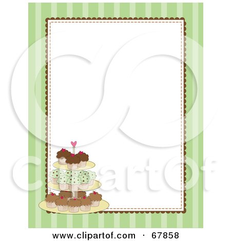 Green Striped Cupcake Border With A White Background