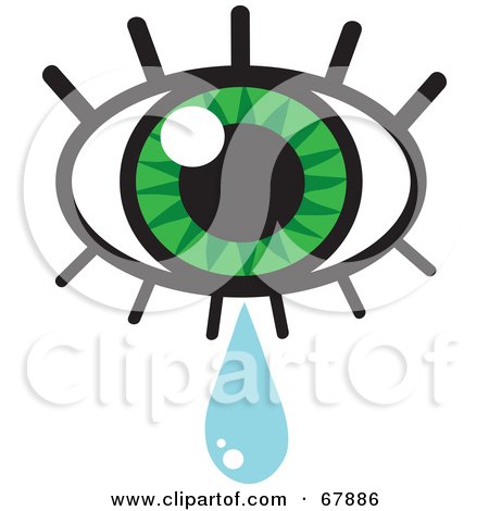 Royalty-free clipart picture of a green eye with lashes and a tear drop, 