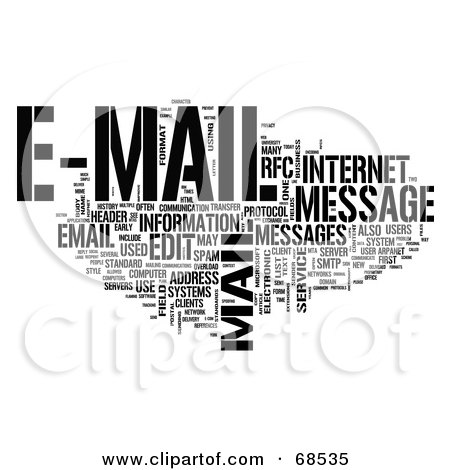 Royalty-free clipart picture of an e mail word collage - version 3. Please note - the preview image above is a low-resolution preview.