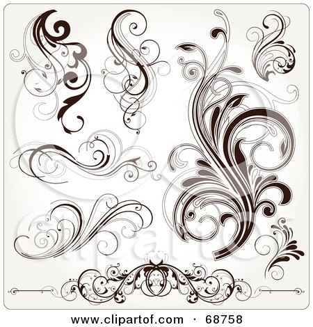Dark Tattoos on Digital Collage Of Dark Brown Floral Scroll Design Elements