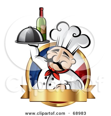 Logo Design Banners on Chef Holding Wine And A Platter On A French Logo Wi    By Ta Images