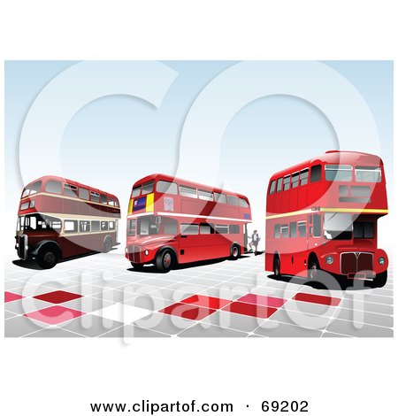 Royalty-free clipart picture of three old double decker london buses on 