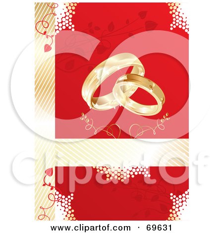 Red And Gold Wedding Background With Gold Rings And Vines