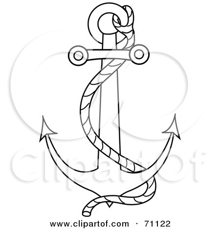  RF Clipart Illustration of a Black Outline Of A Nautical Anchor