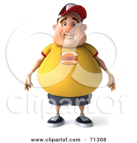 fat person eating burger. 3d Chubby Burger Man Standing