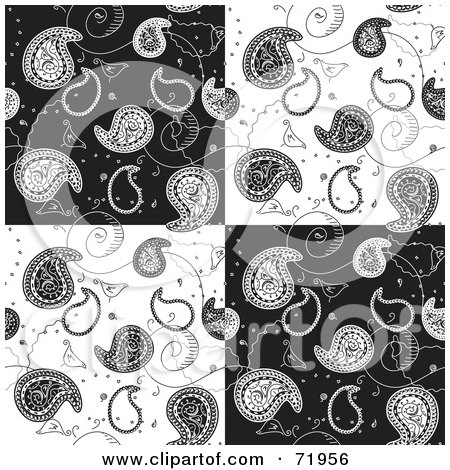 Black And White Checkered Paisley Background Posters Art Prints