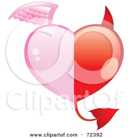 RoyaltyFree RF Clipart Illustration of a Half Angel Half Devil Heart