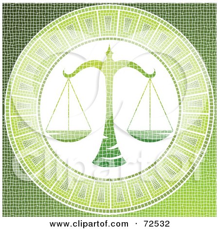 Royalty-free clipart picture of a green libra scale horoscope mosaic tile 