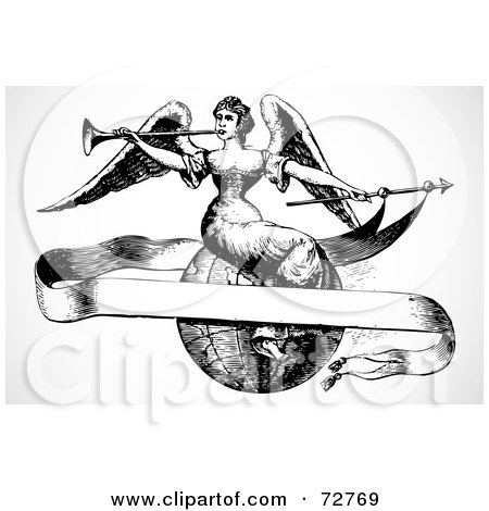 RoyaltyFree RF Clipart Illustration of a Black And White Vintage Angel 