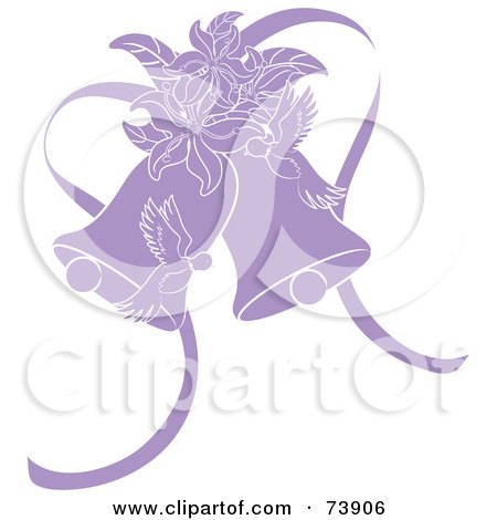  RF Clipart Illustration of Purple Doves Lilies And Wedding Bells
