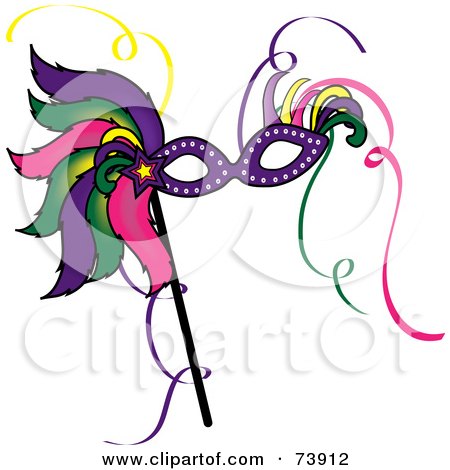 Royalty-free clipart picture of a colorful feathered mardi gras mask, 
