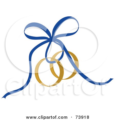  RF Clipart Illustration of a Blue Ribbon Securing Gold Wedding Rings
