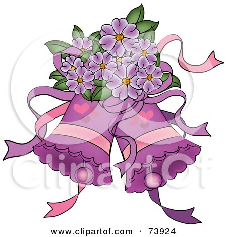 RoyaltyFree RF Clipart Illustration of a Purple Background With A Wedding 