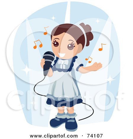 Royalty-free clipart picture of a cute brunette girl singing into a 