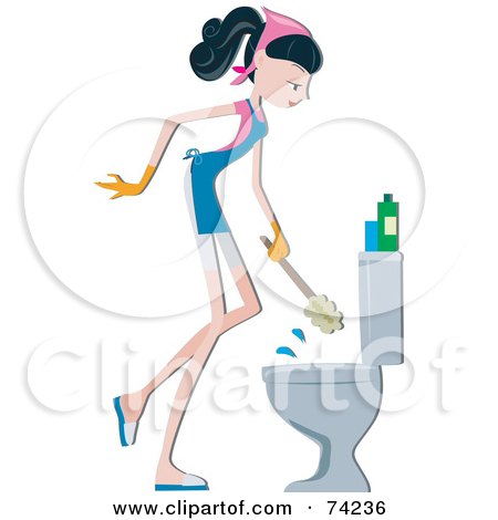 Royalty-Free (RF) Clipart Illustration of a Home Maker Scrubbing A Toilet by BNP Design Studio